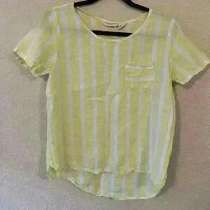 Yellow and white linen shirt, size S, 100% linen
